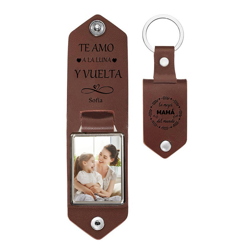 A mi mamá - Llavero de cuero personalizado con 1 foto y nombres-Jessemade ES