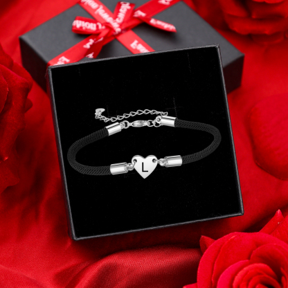 Pulsera de cuerda con dije de corazón 1-4 letras personalizadas-Jessemade ES