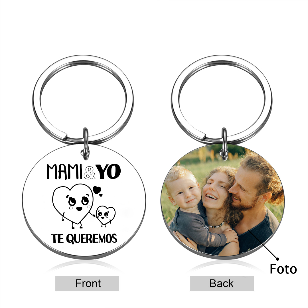 A mi papá-Llavero de placa redonda "MAMI&YO TE QUEREMOS" personalizado con 1 foto-Jessemade ES