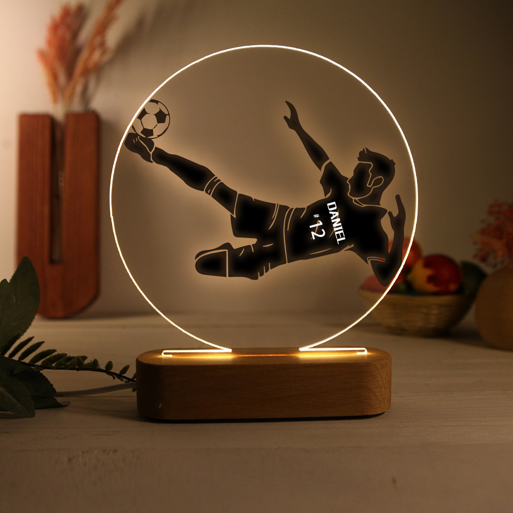 Lámpara Ilusión 3D Luz de Noche LED Fútbol con Nombre y Número Personalizados-Jessemade ES