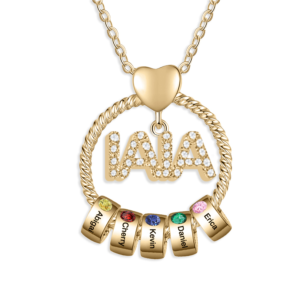 Collar a abuela con colgante de "IAIA" con 5 nombres y 5 piedras de nacimiento personalizados | Jessemade-Jessemade ES