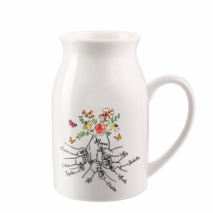 Florero de cerámica mano y manitos 2-8 nombres personalizados con texto decoración del hogar-Jessemade ES