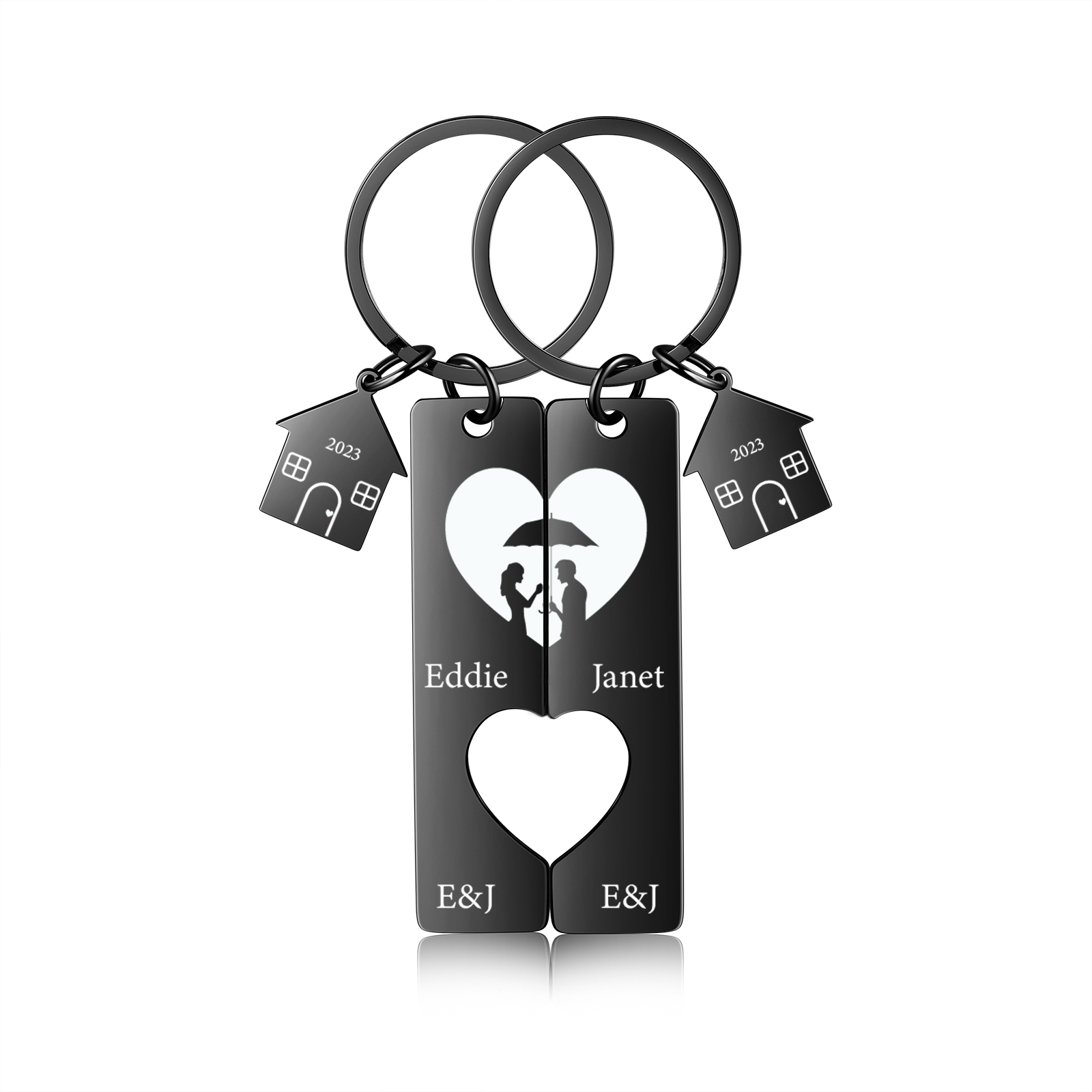 Llavero para pareja sombras 2 letras, 2 nombres personalizados con año dije de casa-Jessemade ES