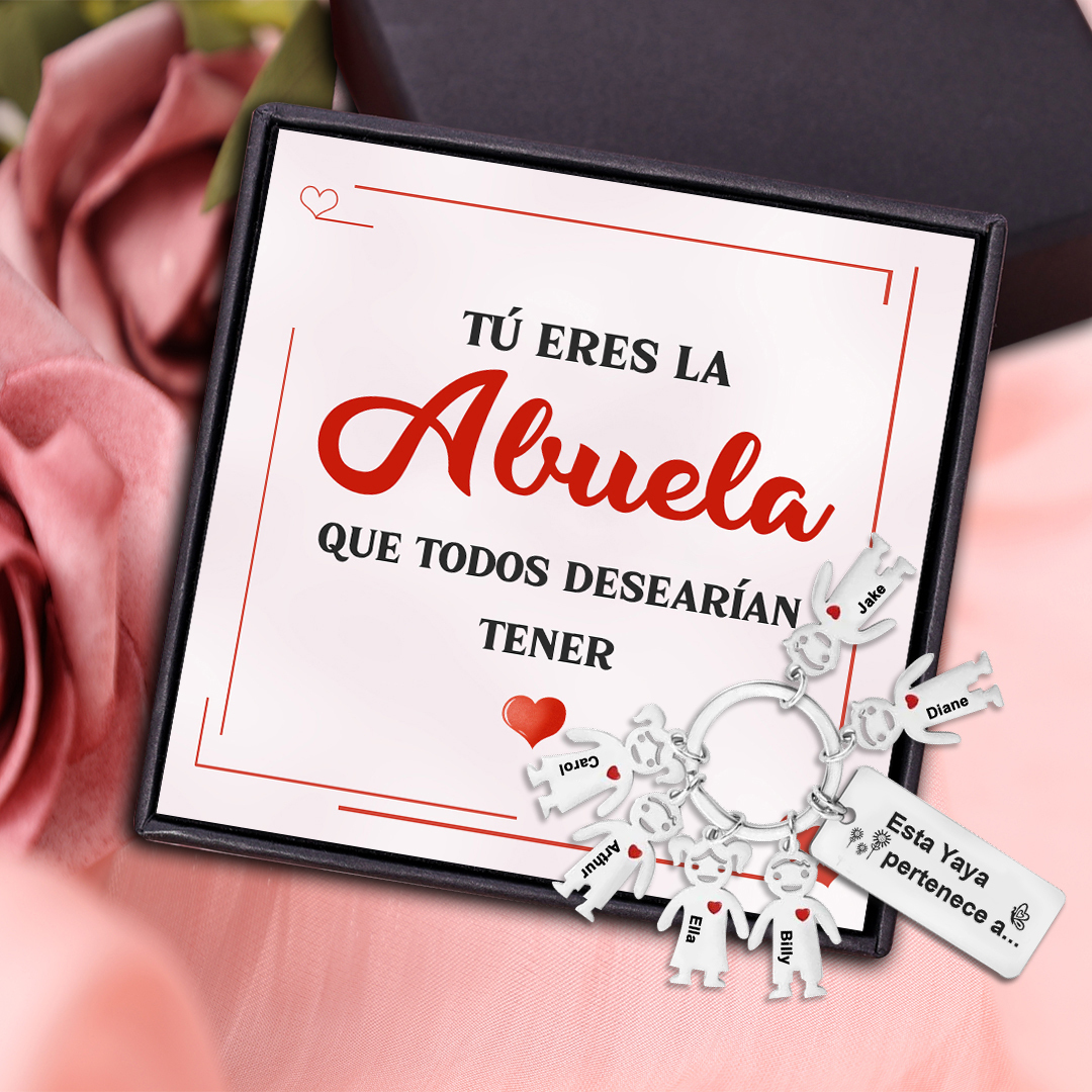A mi abuela - Llavero "Esta Yaya pertenece a..." con 1-6 nombres personalizados en "niños"-Jessemade ES