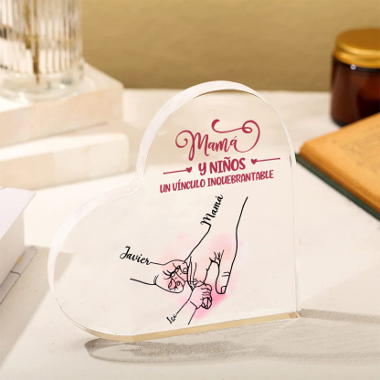 A mi mamá-Placa de acrílico en forma de corazón mano y manitas 1-5 nombres personalizados-Jessemade ES