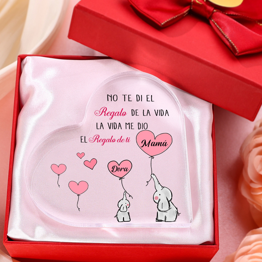 A mi mamá/abuela-Placa de acrílico en forma de corazón elefantes 2-5 nombres personalizados-Jessemade ES