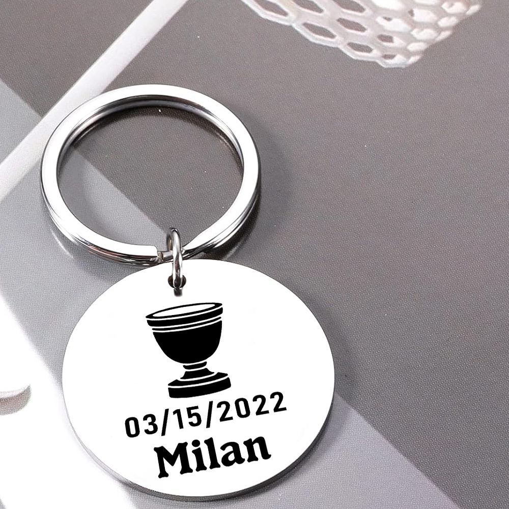 Comunión-Llavero con icono de comunión 1 foto, 1 fecha y 1 nombre personalizados-Jessemade ES