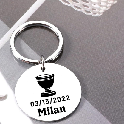 Comunión-Llavero con icono de comunión 1 foto, 1 fecha y 1 nombre personalizados-Jessemade ES