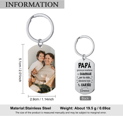 A mi papá-Llavero Personalizado con 1 Foto y 1 Nombre-Jessemade ES
