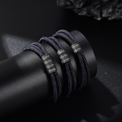 Pulsera de triple cuerda azul y marrón con 3 aros 3 nombres personalizados pulsera de hombre -Jessemade ES