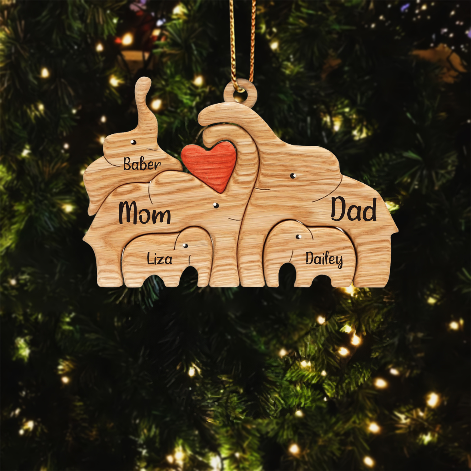 Navidad-Ornamento muñecos navideño de madera familia de elefantes 5 nombres personalizados adorno del árbol-Jessemade ES