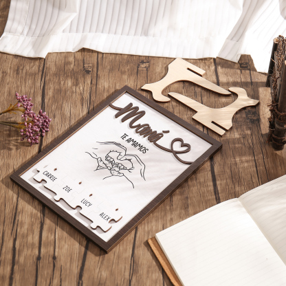 A mi mamá-Adorno 2-6 nombres y 1 texto personalizados decoración de madera rompecabezas-Jessemade ES