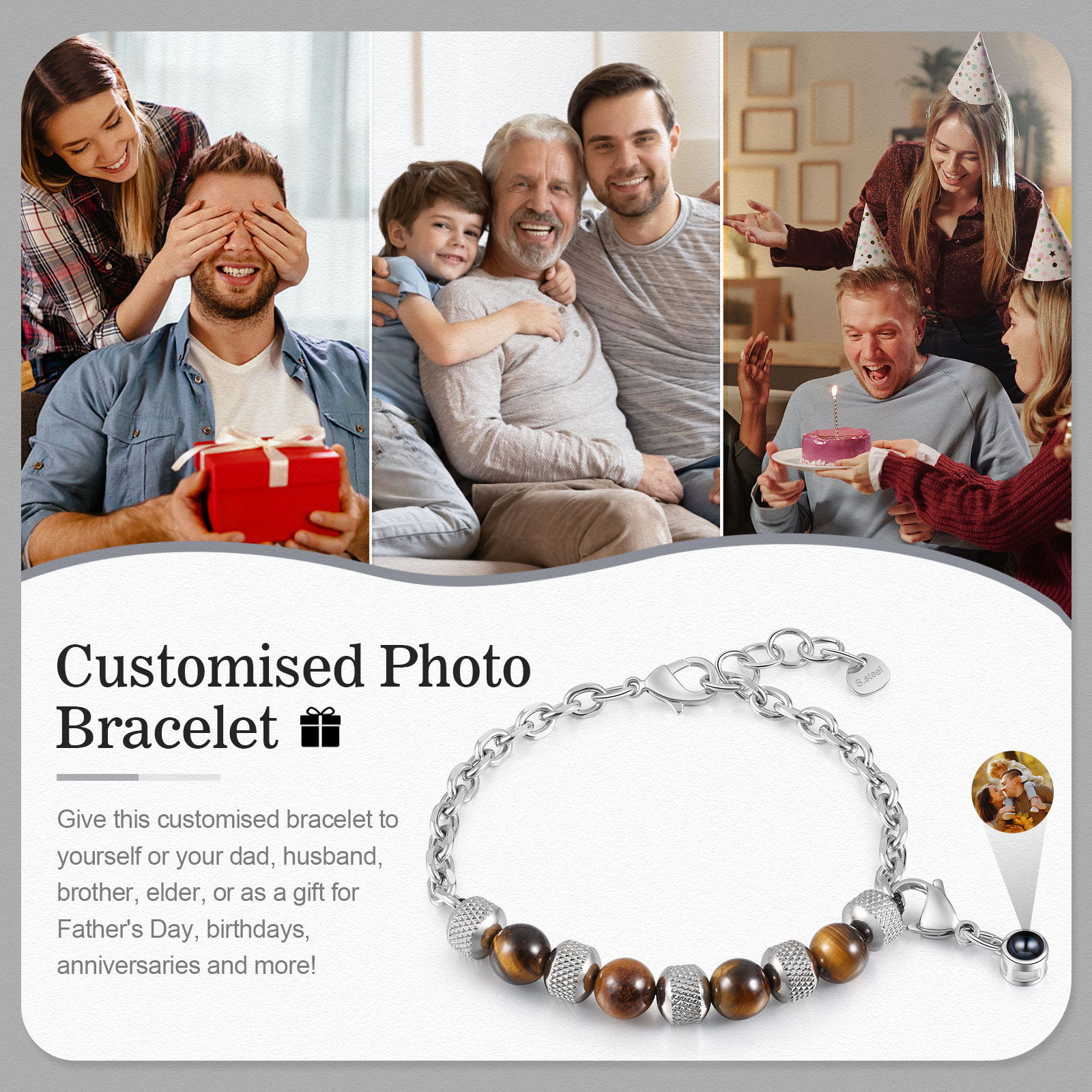 Pulsera de piedras con colgante de proyección de foto en color -Jessemade ES