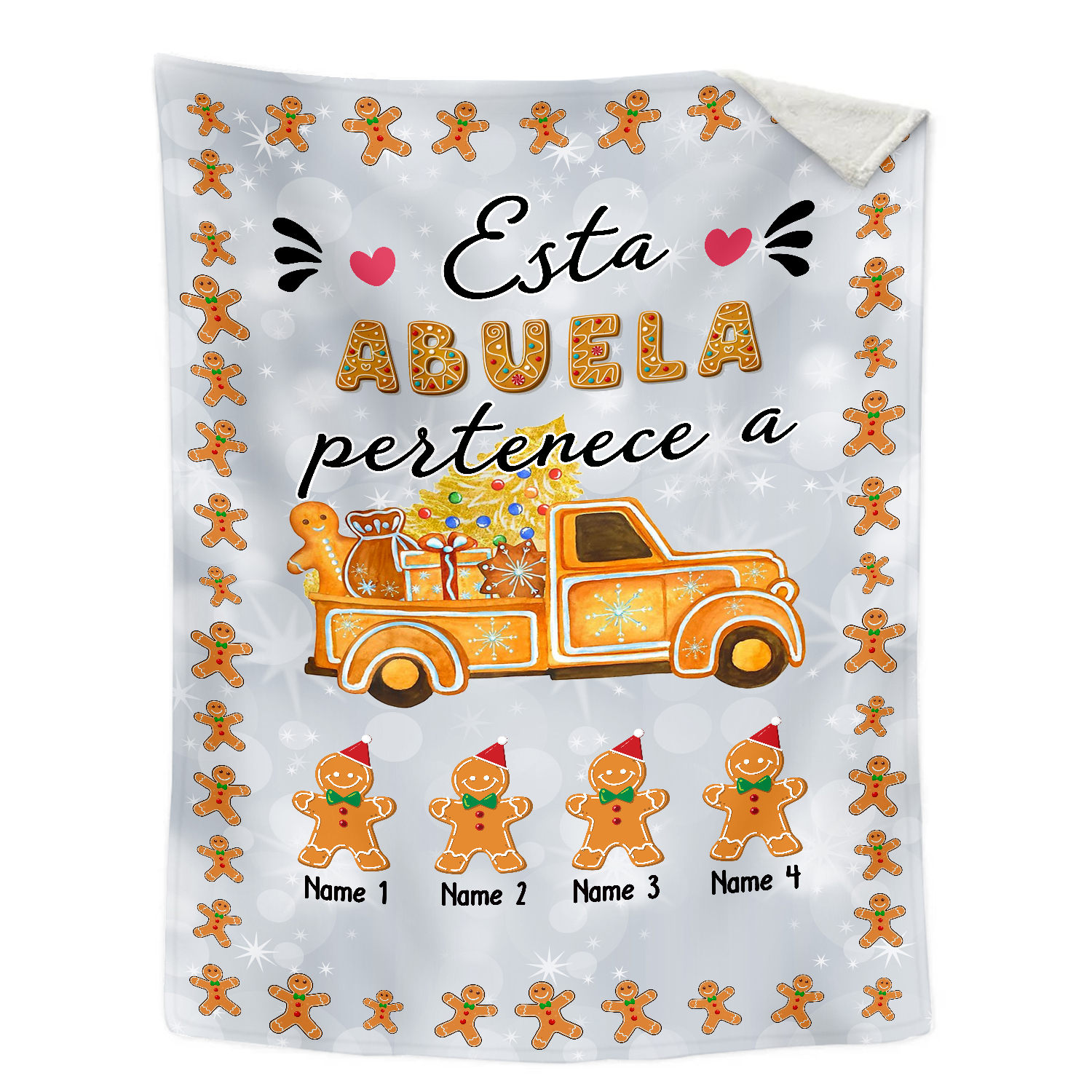 A mi abuela-Manta de buen calidad de Navidad hombres de jengibre personalizada con 4 nombres-Jessemade ES