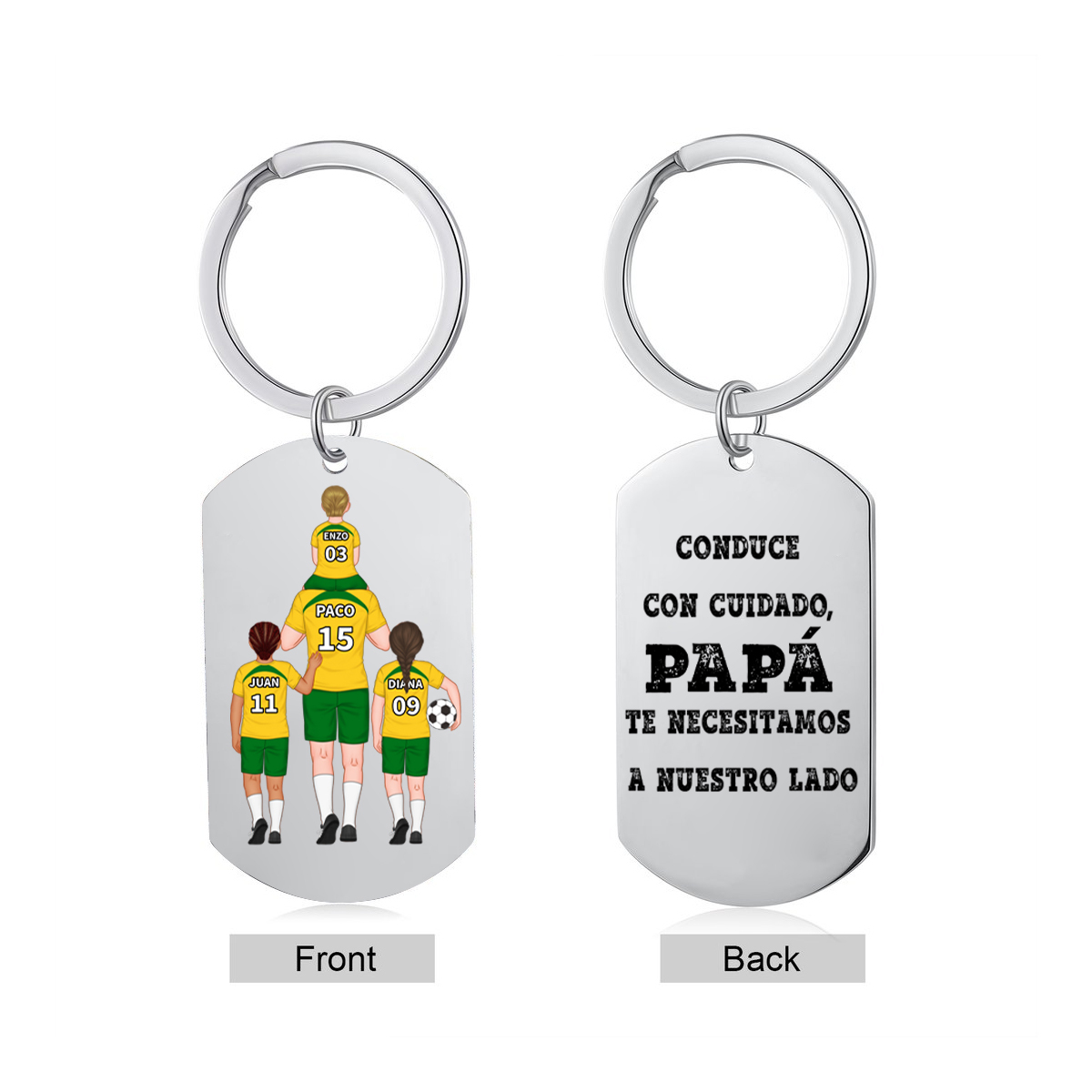 A mi papá-Llavero de placa con fútbol personalizado con 1-4 nombres, números y figuras-Jessemade ES