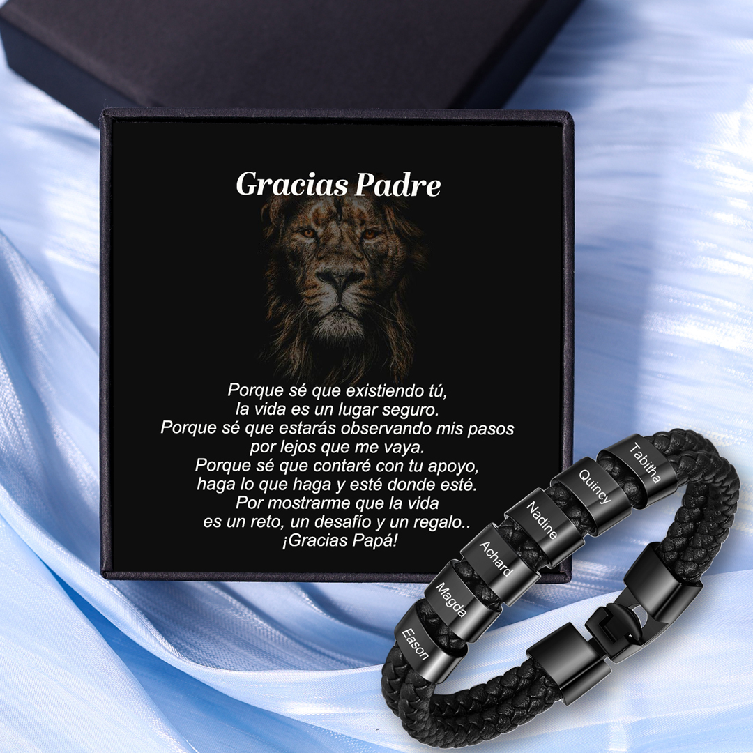 A mi papá-Pulsera de cuero trenzado Pulsera de hombre con 6 aros personalizados con 6 nombres-Jessemade ES