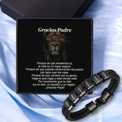 A mi papá-Pulsera de cuero trenzado Pulsera de hombre con 6 aros personalizados con 6 nombres-Jessemade ES