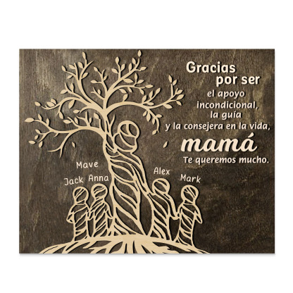 A mi mamá-Lámina mujer de árbol marco de madera personalizado con 5 nombres-Jessemade ES