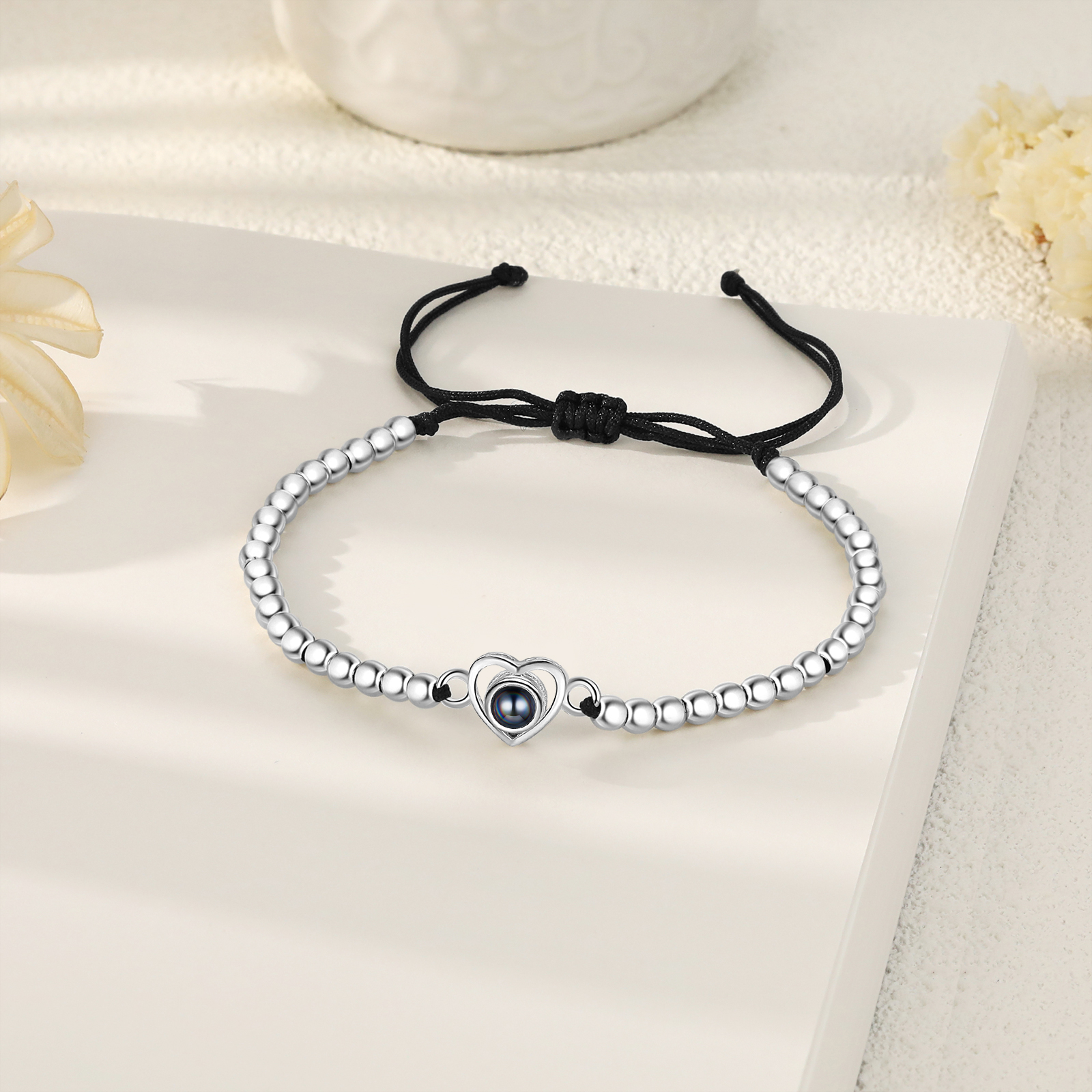 Pulsera con proyección de foto en color con dije de corazón pulsera de perlas ajustable-Jessemade ES