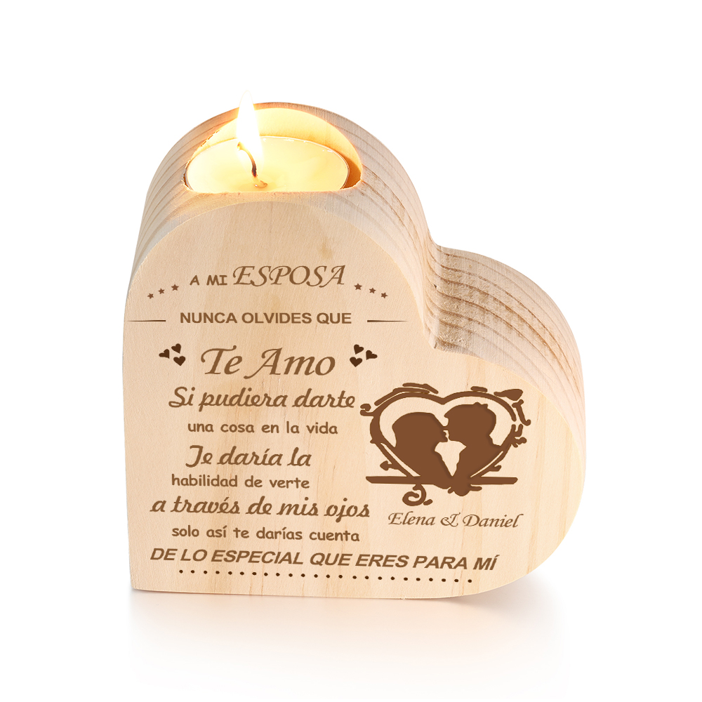A mi esposa-Candelero de madera para pareja sin vela personalizado con 2 nombres-Jessemade ES