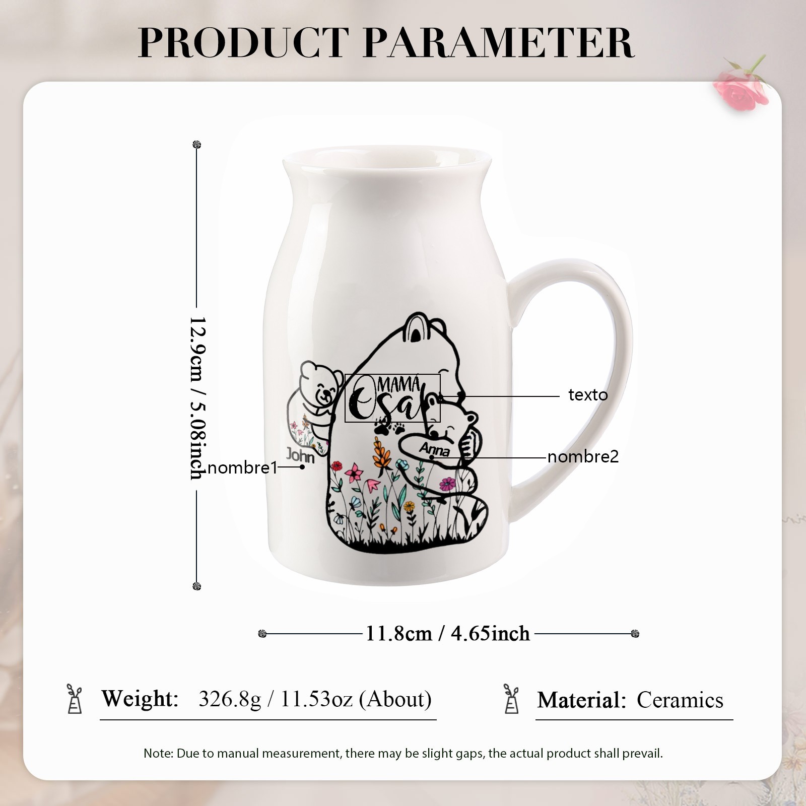 Florero de cerámica mamaosa y sus bebés 2-8 nombres personalizados con texto decoración del hogar-Jessemade ES
