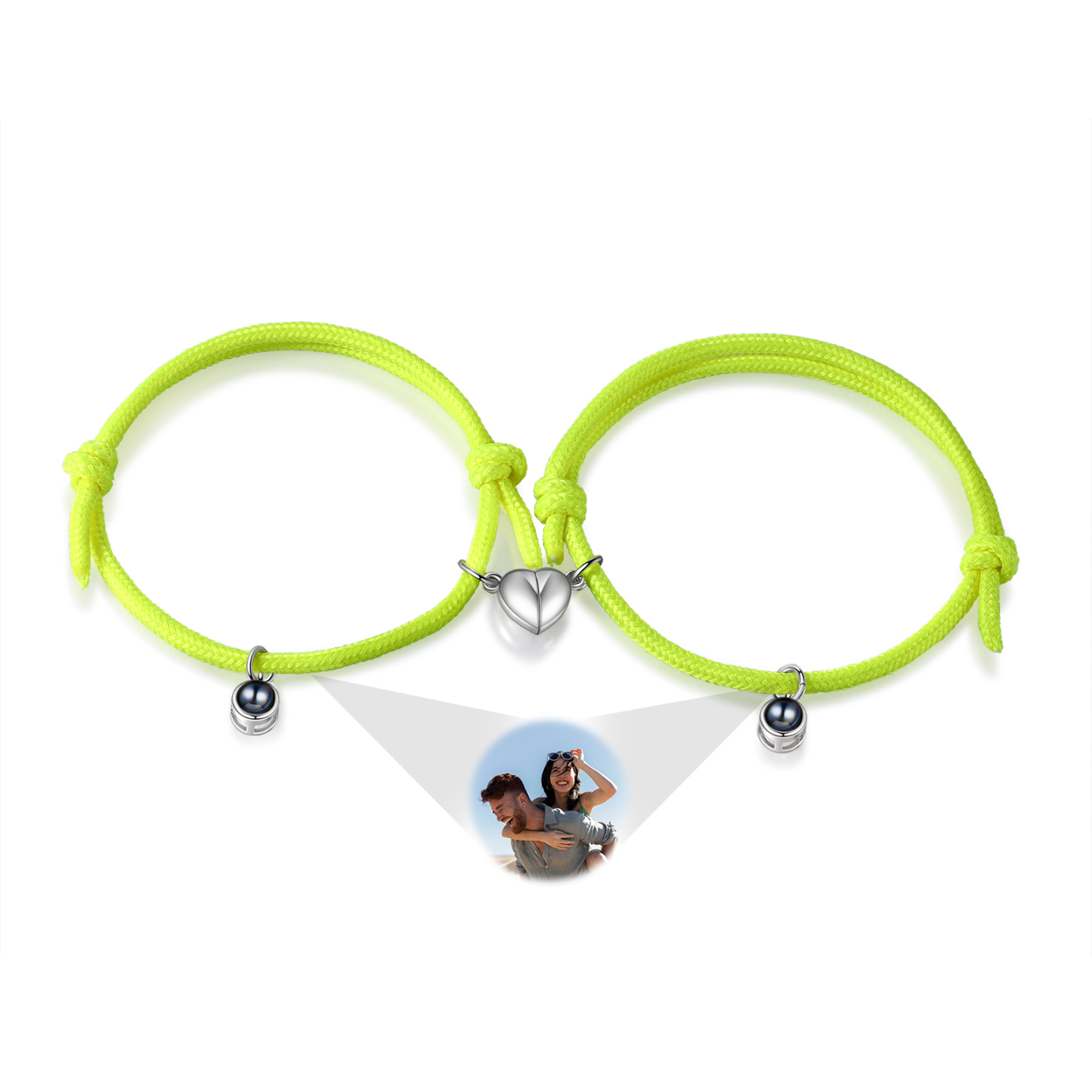 Pulsera de cuerda fluorescentepara pareja con proyección de foto con dije de corazón magnético-Jessemade ES