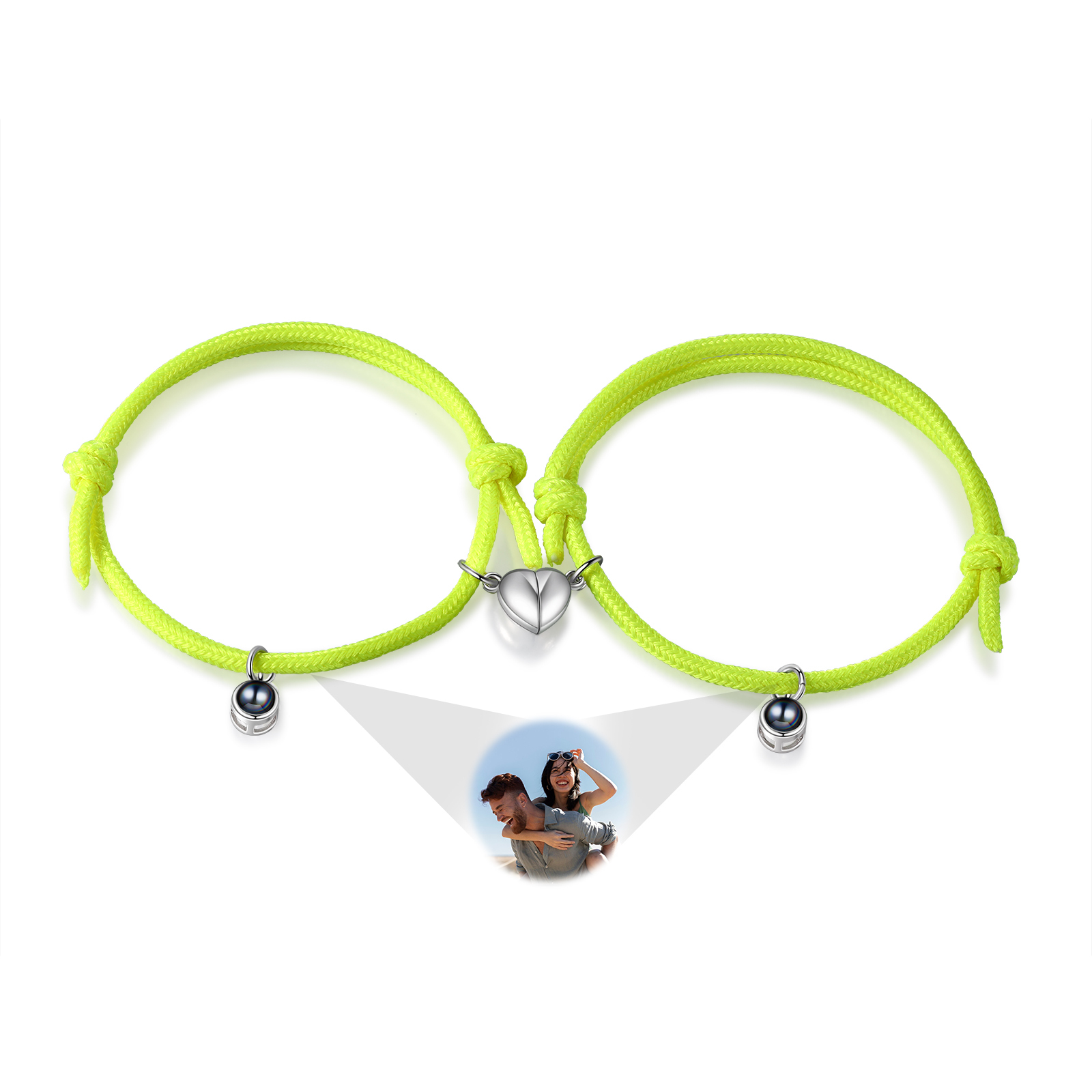 Pulsera de cuerda fluorescentepara pareja con proyección de foto con dije de corazón magnético-Jessemade ES