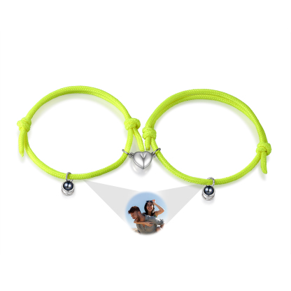 Pulsera de cuerda fluorescentepara pareja con proyección de foto con dije de corazón magnético-Jessemade ES
