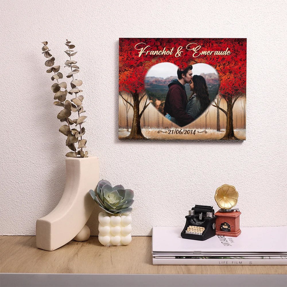 Lámina "árbol de amor" marco de madera para pareja 2 nombres personalizados con fecha y foto-Jessemade ES