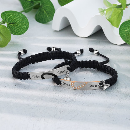 Pulsera de dos piezas de cuerda 2 Nombres personalizados para pareja con dije magnético-Jessemade ES