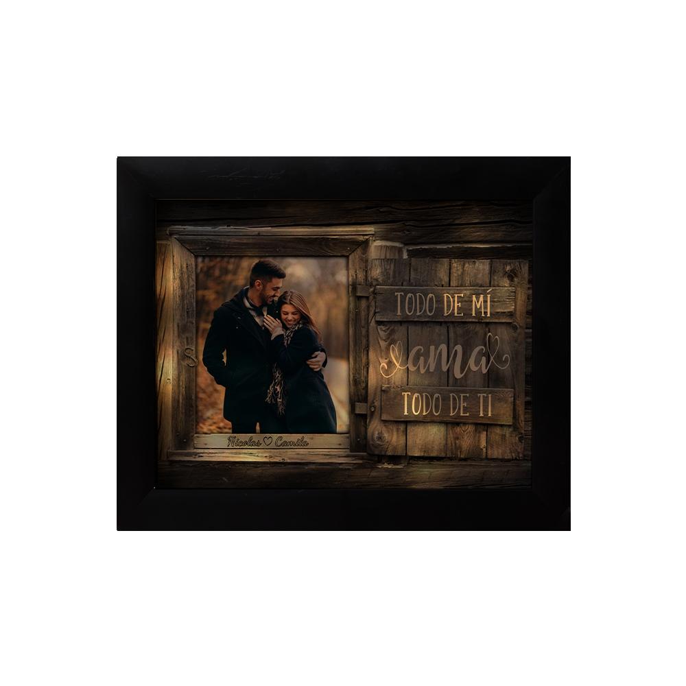 Marco de 1 foto de plástico para pareja 2 nombres personalizados con lámpara-Jessemade ES
