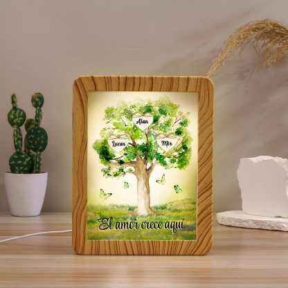 Marco/Espejo con LED Multifuncional Árbol de la Vida 2-8 Nombres Personalizados con 1 Texto-Jessemade ES