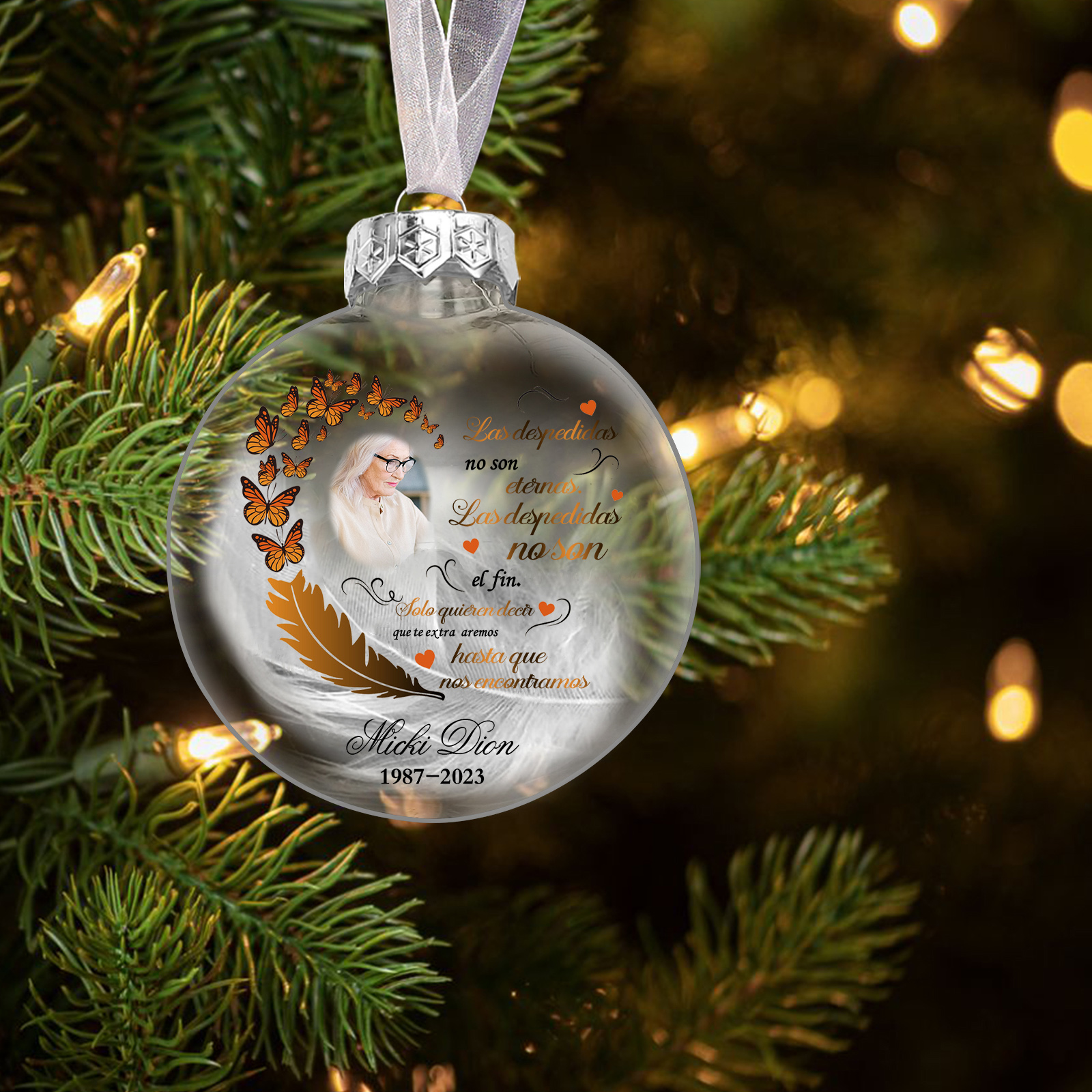 Bola navideña conmemorativa Adorno de Navidad 1 nombre, 1 foto y años personalizados con pluma -Jessemade ES