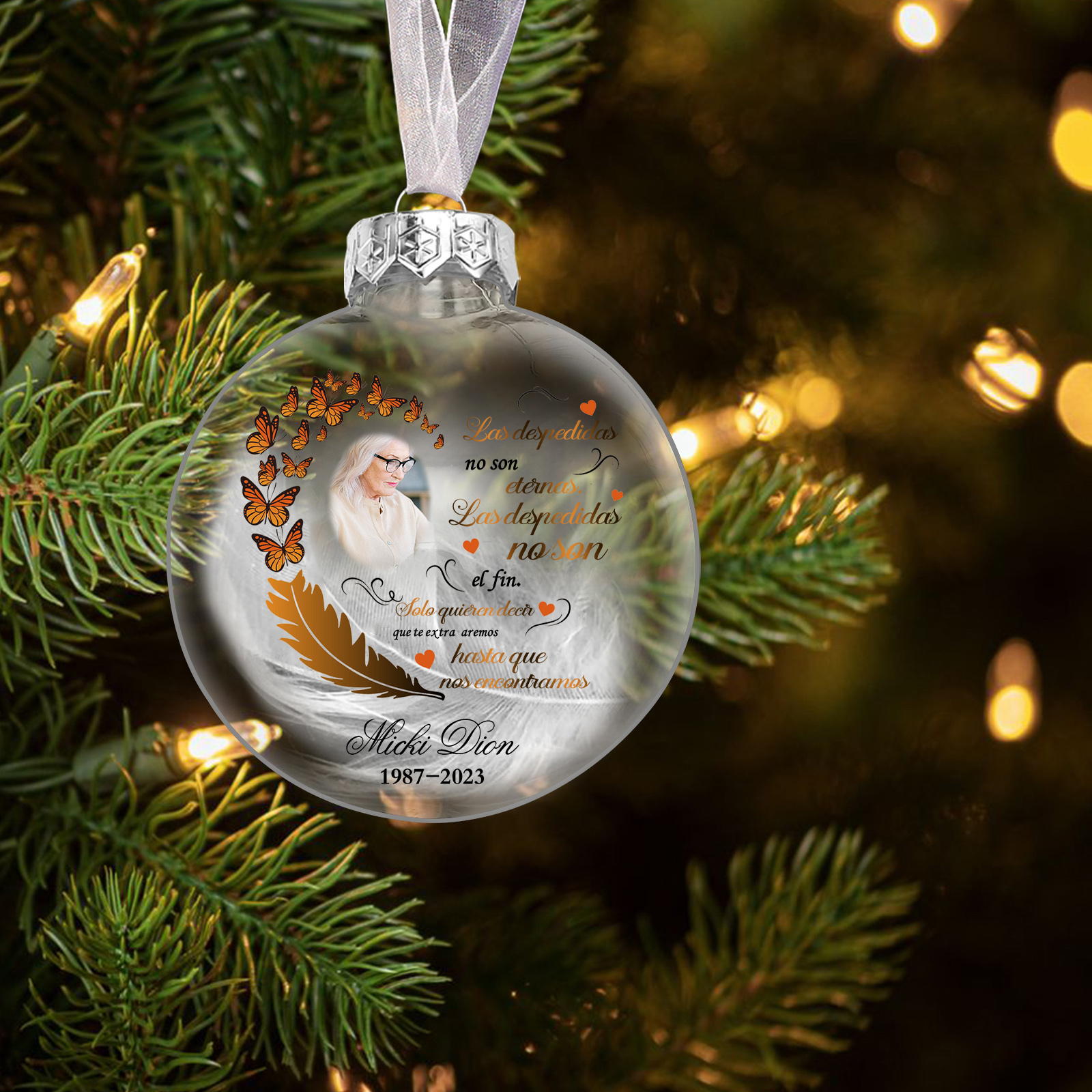 Bola navideña conmemorativa Adorno de Navidad 1 nombre, 1 foto y años personalizados con pluma -Jessemade ES