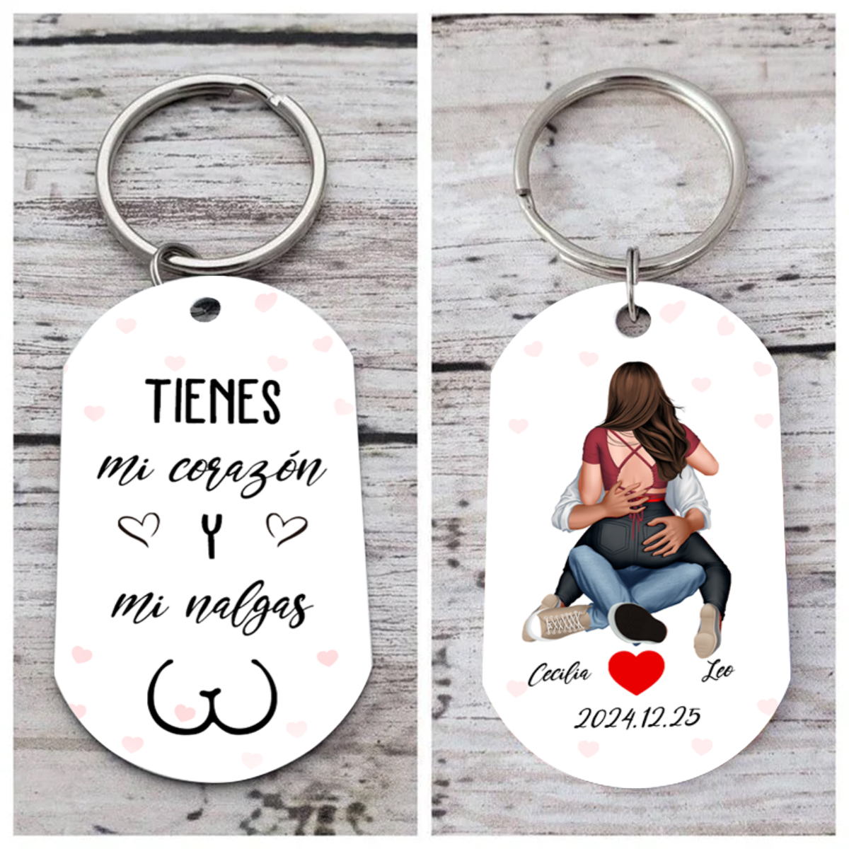 Llavero de pareja abrazada personalizado con 2 nombres, apariencias y 
