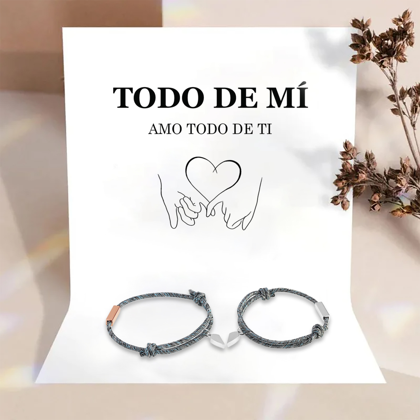 Pulsera compartida de cuerda 2 nombres personalizados para pareja con dije magnético | Jessemade