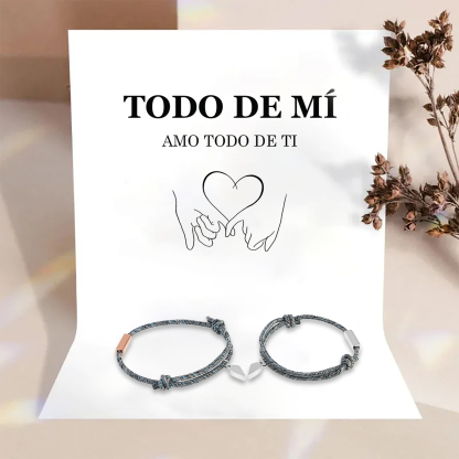 Pulsera compartida de cuerda 2 nombres personalizados para pareja con dije magnético | Jessemade
