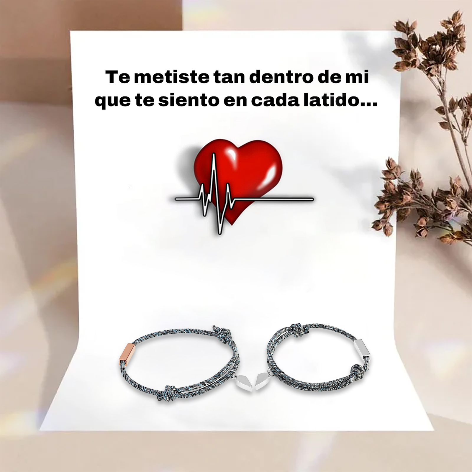 Pulsera compartida de cuerda 2 nombres personalizados para pareja con dije magnético | Jessemade