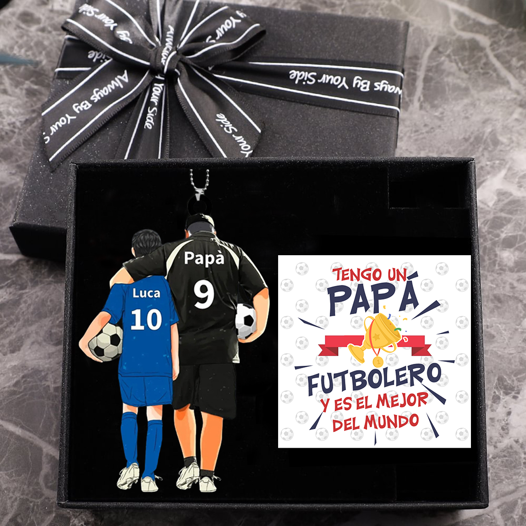 Llavero de acrílico fútbol papá e hijo/hija 2 nombres y ropas personalizados | Jessemade