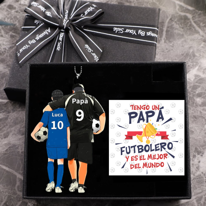 Llavero de acrílico fútbol papá e hijo/hija 2 nombres y ropas personalizados | Jessemade