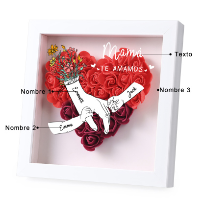 A mi mamá/abuela-Marco de flores de madera mano con mano personalizado con 3 nombres y 1 texto | Jessemade