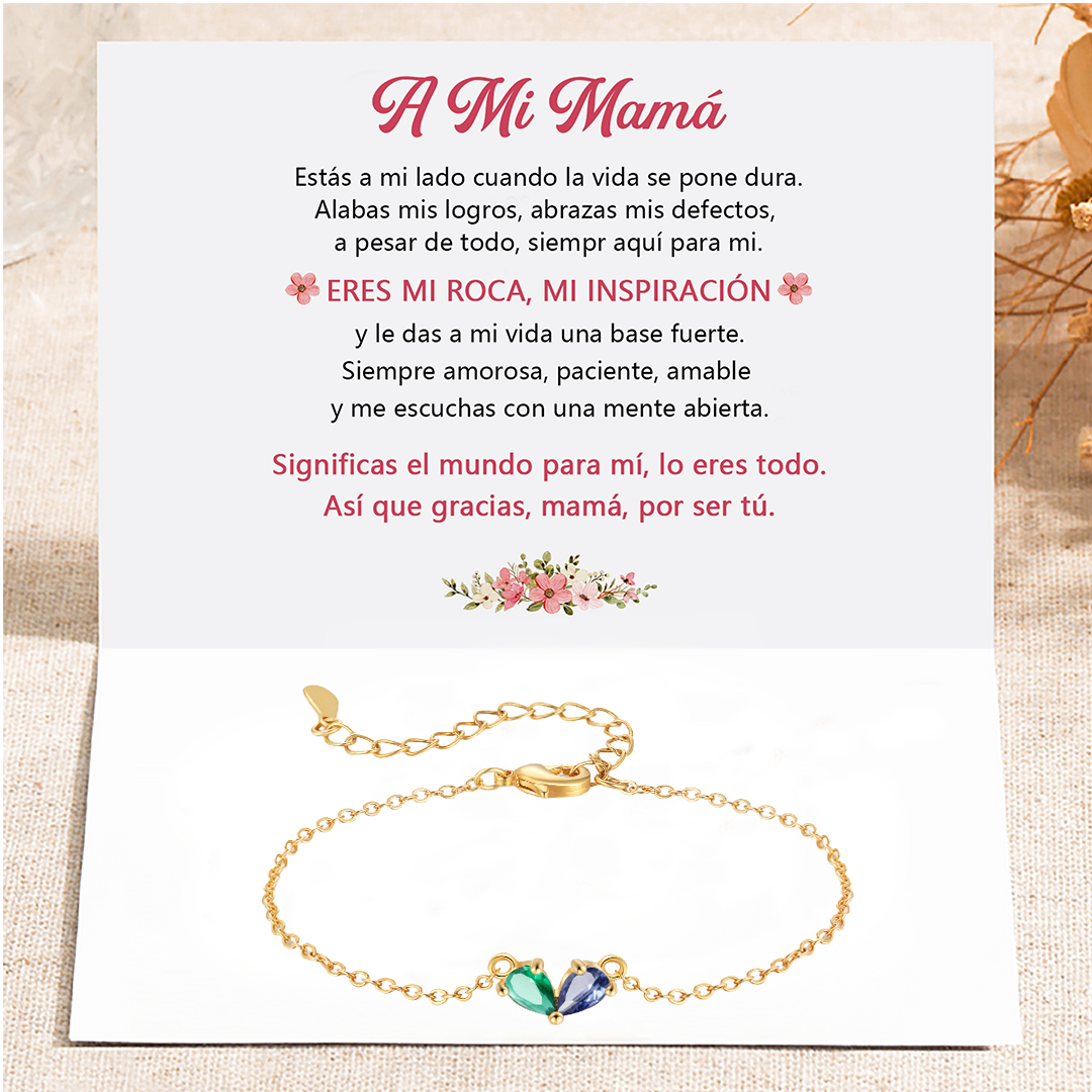 A mi mamá-Pulsera de corazón mamá e hijo/hija 2 piedras de nacimiento personalizados | Jessemade