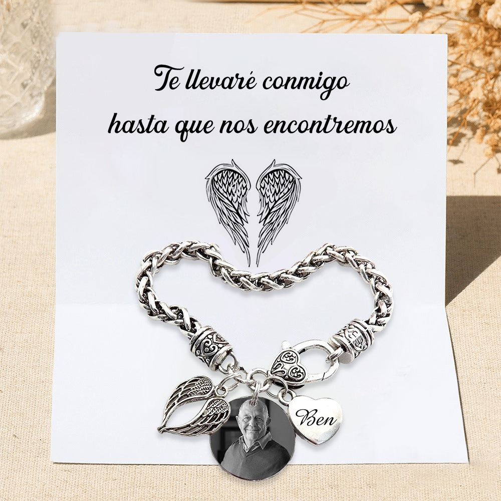 Pulsera Conmemorativa Corazón y Alas con 1 Nombre y Foto Pulsera Personalizada | Jessemade