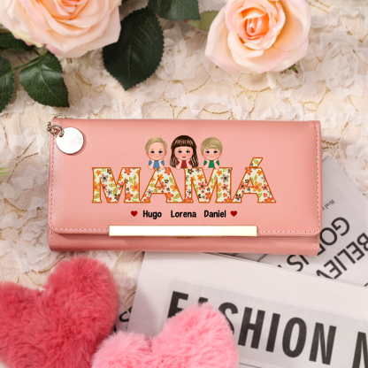 Cartera tipo llibro "MAMÁ" con 1-6 nombres y apariencias personalizados monedero clásico para mujer | Jessemade