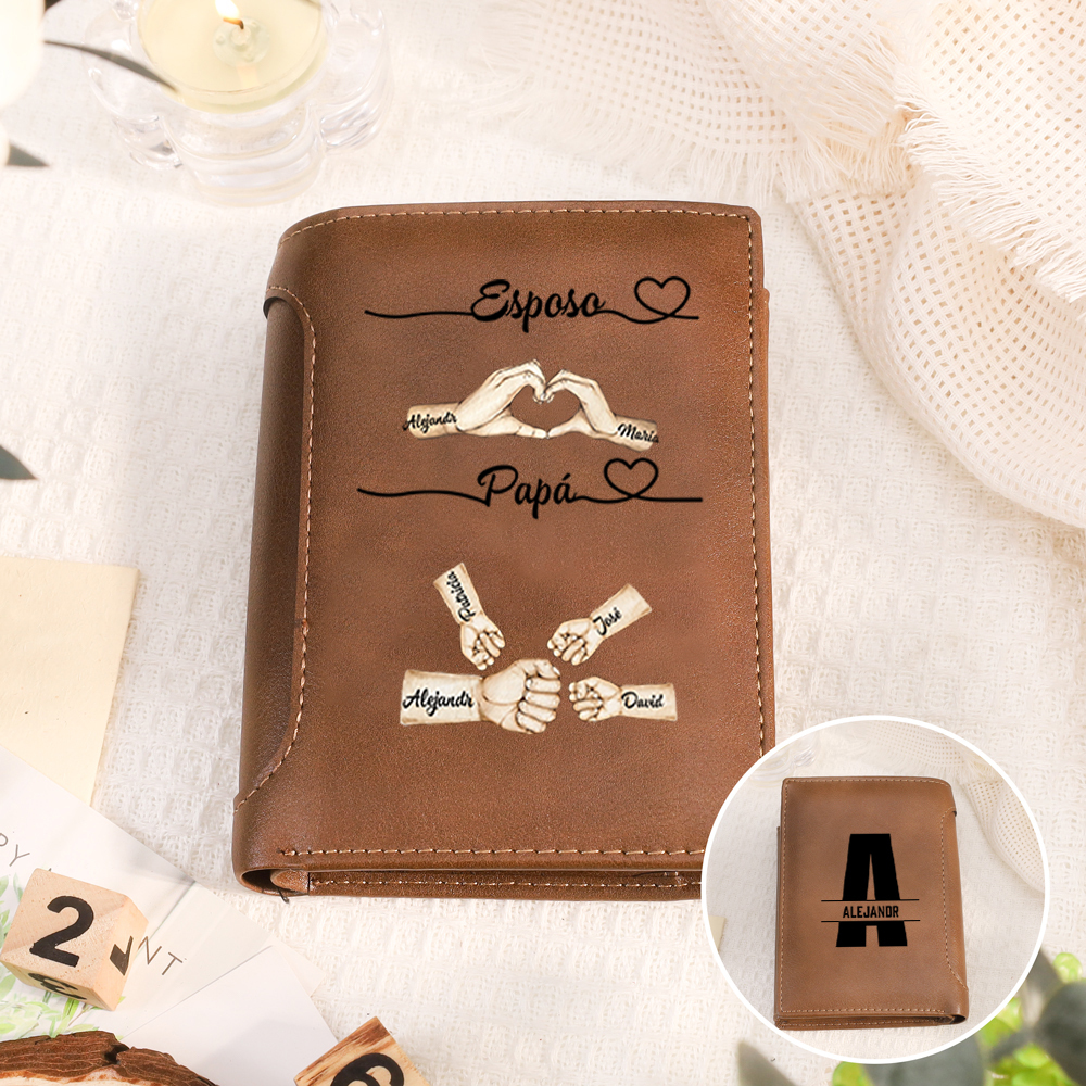Cartera de Hombre Personalizada con Nombre y Diseño de Puño – Regalo Emotivo y Práctico para Papá, Esposo o Abuelo