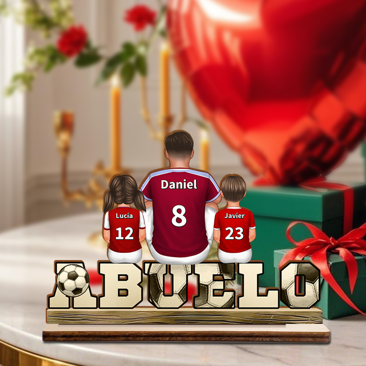 Para mi abuelo - Decoración de madera personalizada con diseño de fútbol y camisetas – Regalo único y emotivo