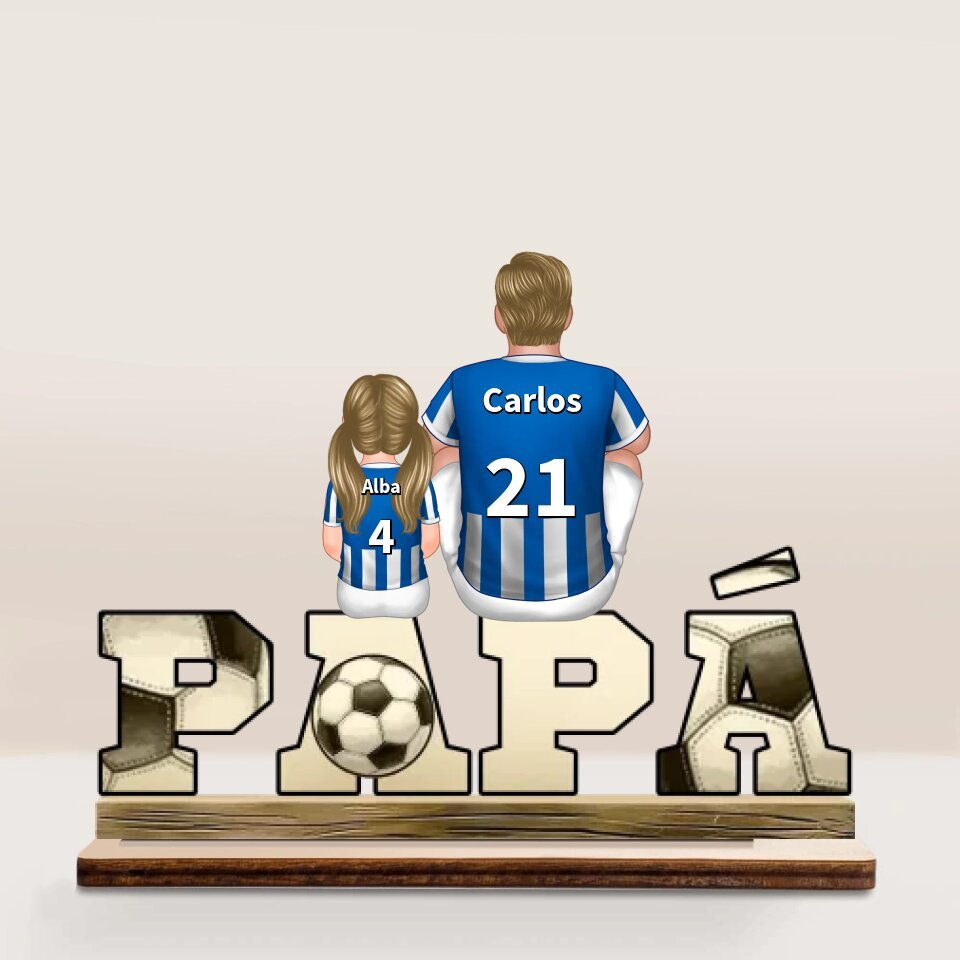 Decoración Papá fútbol con hijos personalizada, 2 a 5 nombres