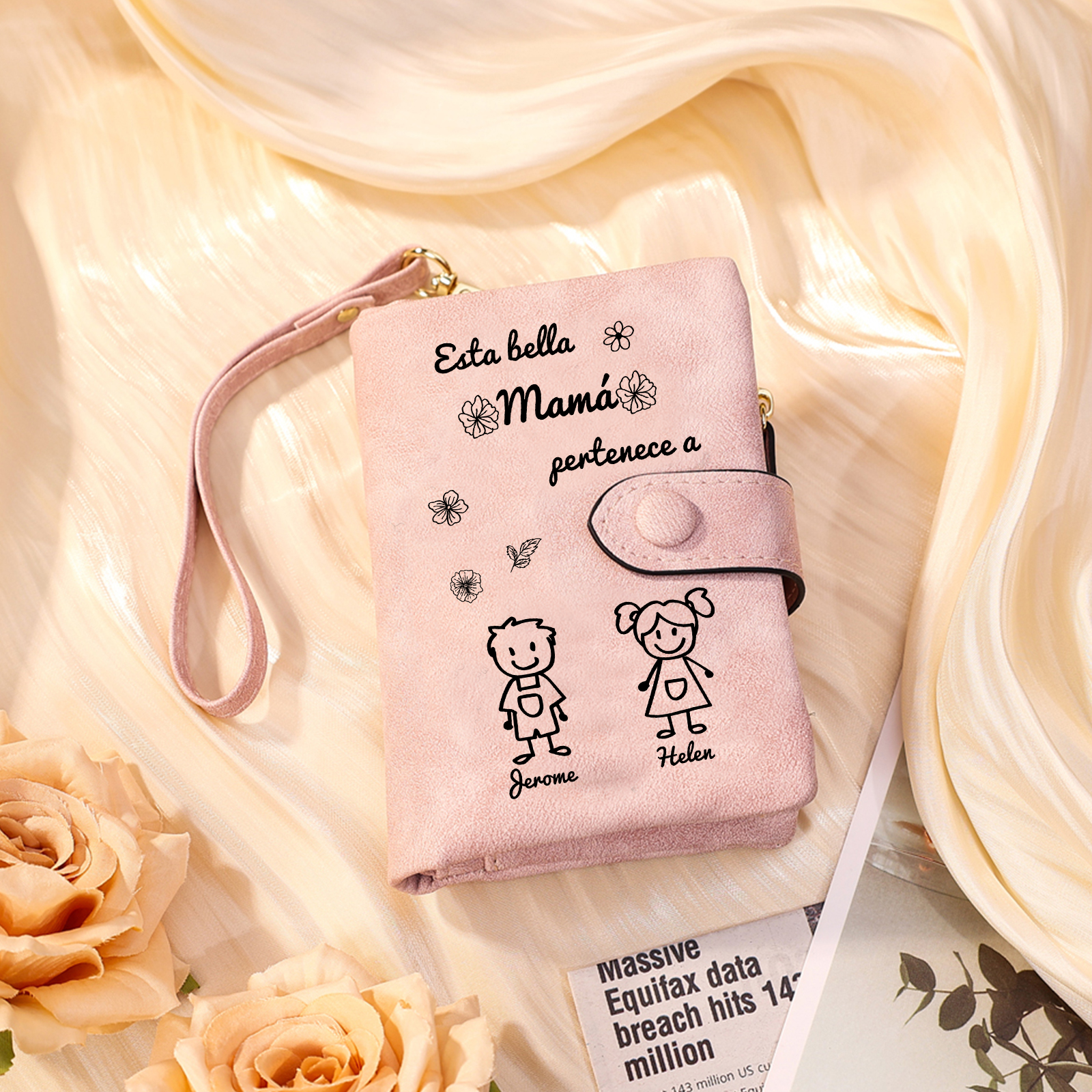 A mi mamá-Cartera, billetera con dibujos seleccionados 2 nombres personalizados monedero clásico para mujer | Jessemade