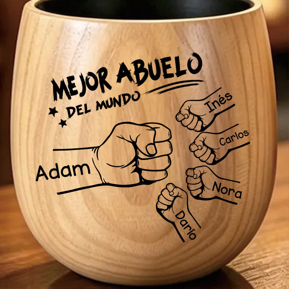 Vaso de whisky de madera personalizado con 2–6 choques de puño y nombres para papá