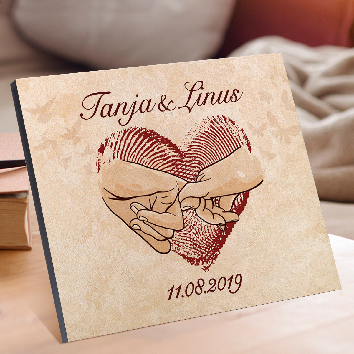 Lámina "pinky swear" marco de madera para pareja 2 nombres personalizados con fecha-Jessemade ES